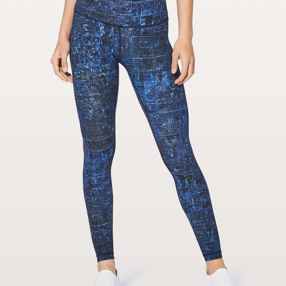 Lululemon Wunder Under Hi Rise City Lights Blue Cobalt Yoga Leggings Capri Sz 4